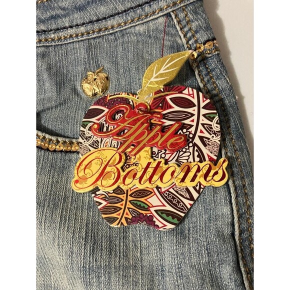 Apple Bottoms Y2K Women’s Size 18 Low Rise 4-Pocket Blue Denim Tribal Revival - Picture 3 of 11